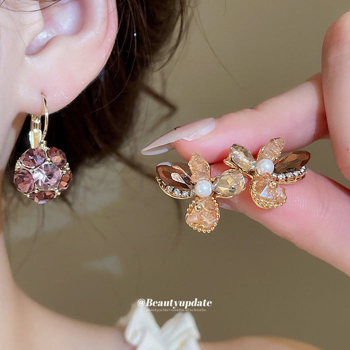 Faceted Flower and Teardrop Earrings in Two Warm Colorways