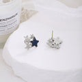 Silver Tone Starburst Navy Five Point Star Center Stud Earrings view 4