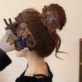 Coffee Brown Ruffle Scrunchie With Leopard Bear And Gray Pom view 3