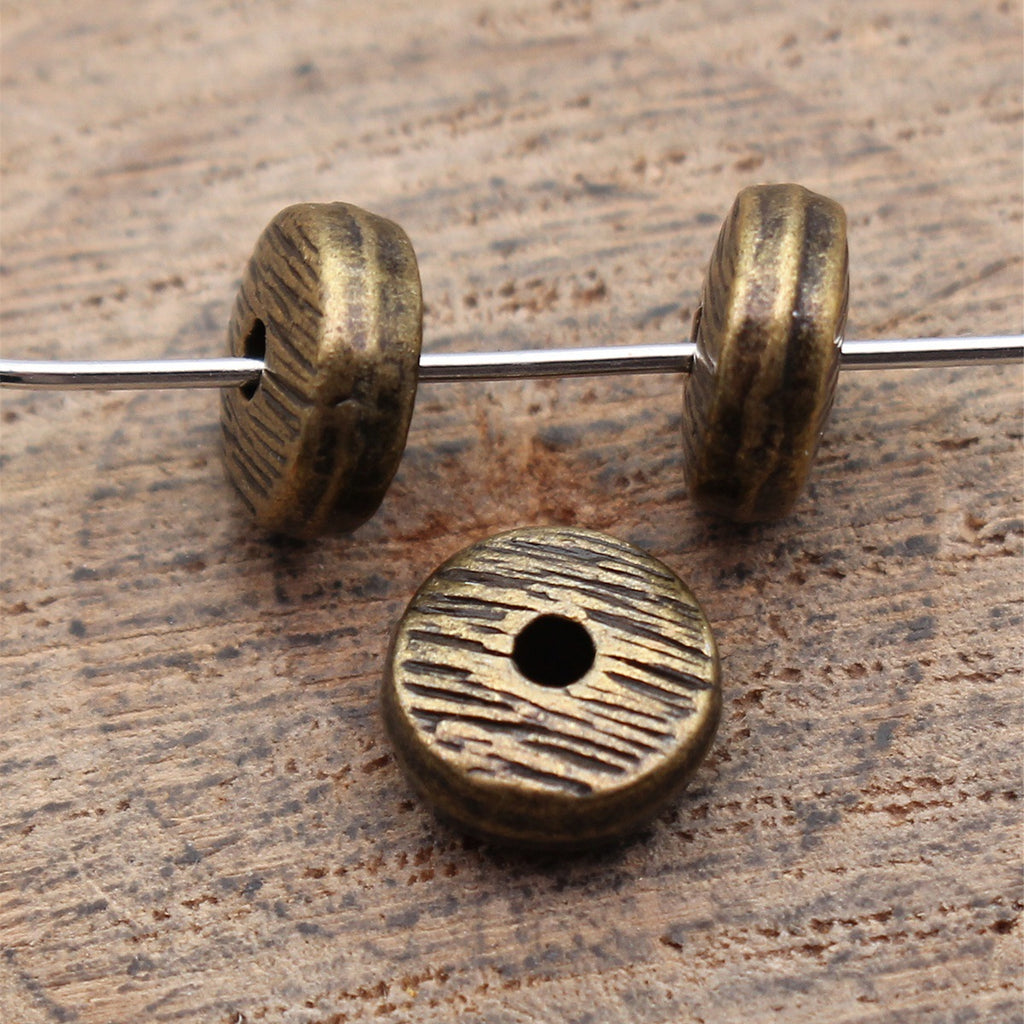 8.2x8.2x3.6mm 0.95g Multicolor Zinc Alloy Scratch Wood Grain Flat Round Loose Metal Beads for Jewelry Making