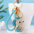 Jeweled Ball Holding Mouse Keychains with Braided Loops and Six Faux Fur Pom Colors view 2