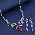 Black Silver Tone Bird Branch Two Designs Metal Necklace and Earring Set view 2