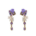 Purple Flower and Crystal Long Drop Earrings Fashion Jewelry Accessories view 5