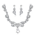 Black Silver Tone Crystal Ribbon Bow Metal Necklace and Earring Set view 5