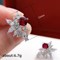 Red Square Stone Crystal Leaf Cluster Stud Earrings view 5