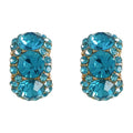 Gold Tone Aqua Blue Triple Stone Cluster Stud Earrings For Women view 5