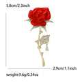 Red Rose Stem Brooch with Clear Crystal Leaves Decorative Metal Pin view 5