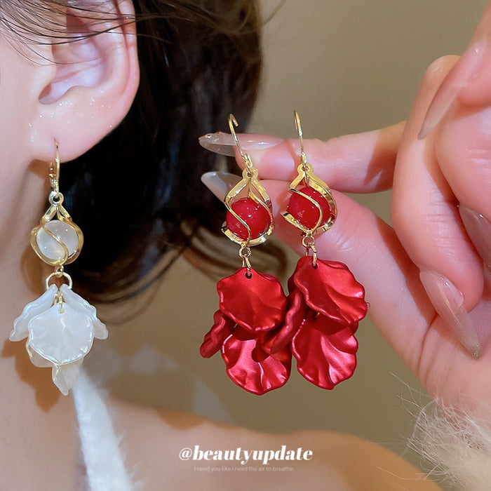 Layered Petal Drop Hoop Earrings - 2 Styles Polished Decorative Design