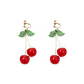 Red and Burgundy Double Cherry Long Clip-On Earrings view 5