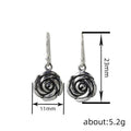Antique Silver Rose Flower Drop Earrings Fishhook Pair Metal view 4