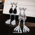 Bow and Teardrop Crystal Earrings With Pearl Tassels view 2