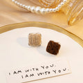 Knit Yarn Round Square Stud Earrings Silver Metal Frames view 9