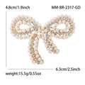 Pearl and Crystal Loop Bow Brooch in Gold or Silver Tone view 6