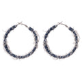 Blue and White Frayed Denim Fabric Oversized Hoop Earrings view 5