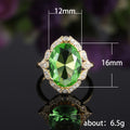 Gold Tone Green Oval Stone Leaf Halo Statement Ring view 5