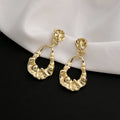 Gold Tone Crumpled Open Teardrop Dangle Stud Earrings view 6