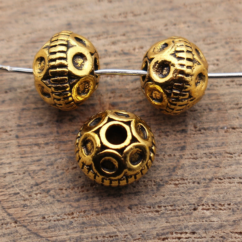 9.7x9.7x7.4mm 2g Multicolor Zinc Alloy Small Ring Texture Round Loose Metal Beads for Bracelet DIY Jewelry