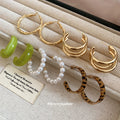 Mixed Hoop Earring Six Pair Set Gold Pearl Leopard Green view 2