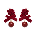 Red Flocked Bow And Flower Stud Earrings - 2 Styles view 5