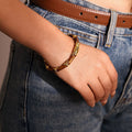 Amber Bamboo Open Cuff Bangle Gold Copper Oil Drip view 2
