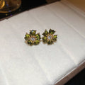 Gold Tone Floral Crystal Stud Earrings in Two Designs view 6