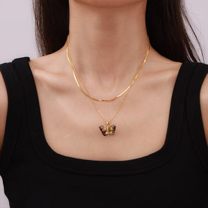 Resin Butterfly Pendant Necklace With Gold Tone Chain