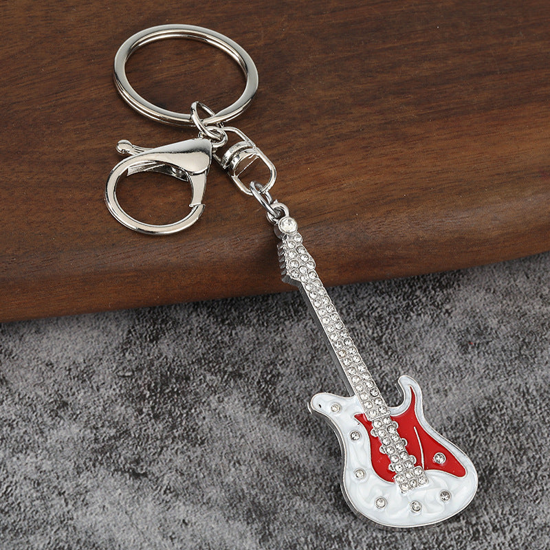 Mini Electric Guitar Enamel Keychain Metal Instrument Bag Charm