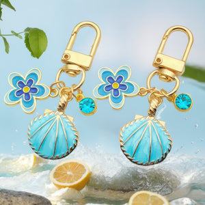Three-Color Shell Flower and Rhinestone U Clip Keychain Collection