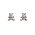 Flocked Cream Teddy Bear Pink Belly Stud Earrings Pair view 5
