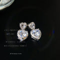 Silver Double Heart Halo Drop Stud Earrings Clear Zircon Stones view 4