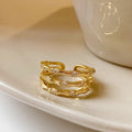 Gold Triple Bamboo Band Open Ring Clear Accent Stones view 3