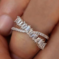 Crisscross Baguette Clear CZ Ring Gold Rose White Alloy view 1