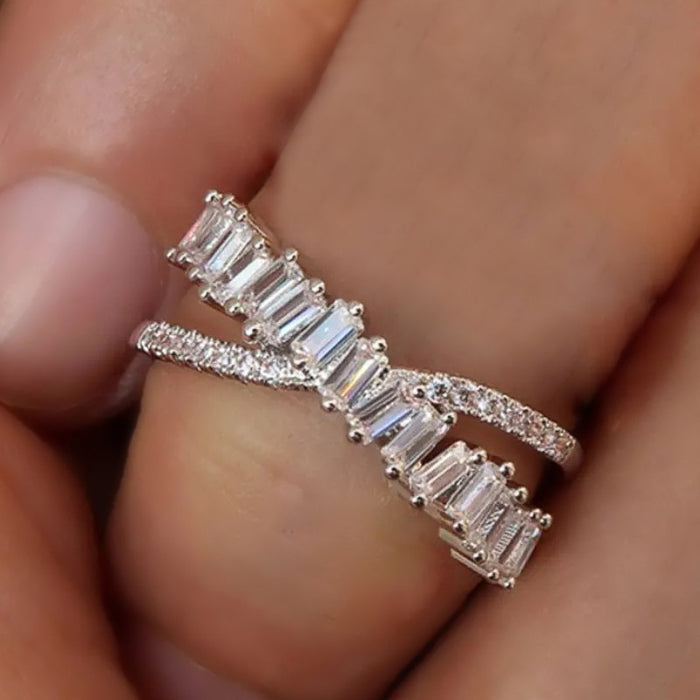 Crisscross Baguette Clear CZ Ring Gold Rose White Alloy