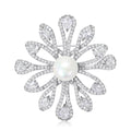 Pearl Flower Brooch Micro Pave Zircon Gold or Silver view 1