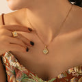 Gold Square Evil Eye Pendant Necklace Matching Ring Set view 1