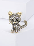 Crystal Kitten Metal Brooch with Wide-eyed Cat with Crystal-covered Body and Curled Tail view 8