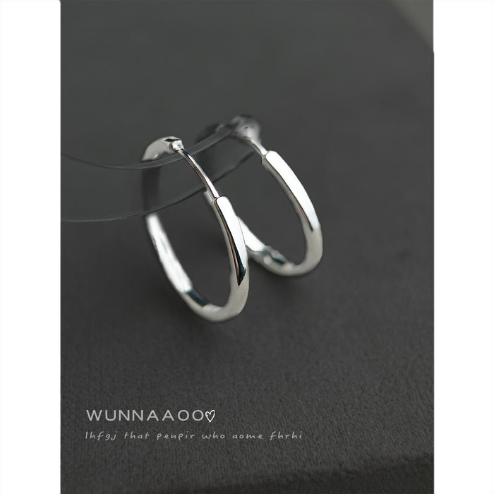 Silver Round Plain Huggie Hoop Earrings Minimal Thick Band