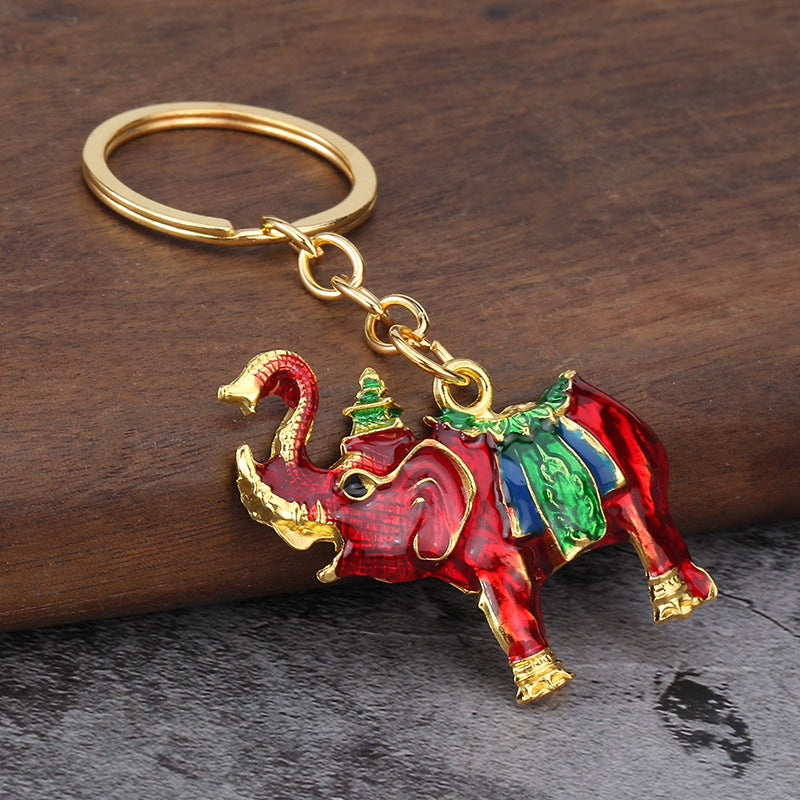3D Enamel Elephant Metal Keychain, Animal Car Key Ring Pendant Gift