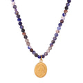 Blue Multicolor Bead Necklace Gold Oval Relief Medal view 5
