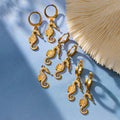 Zircon Seahorse Drop Huggie Earrings 316L Steel Gold view 1