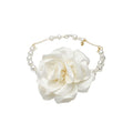 White Fabric Flower Pearl Necklace with Asymmetric Beaded Chain view 5