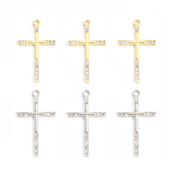 Long Crystal Cross Charms in Gold Tone and Silver Tone