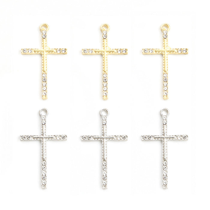 Long Crystal Cross Charms in Gold Tone and Silver Tone