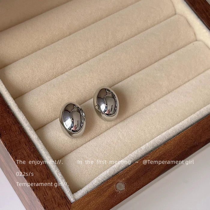 Gunmetal Tone Mirror Polished Oval Stud Earrings For Women