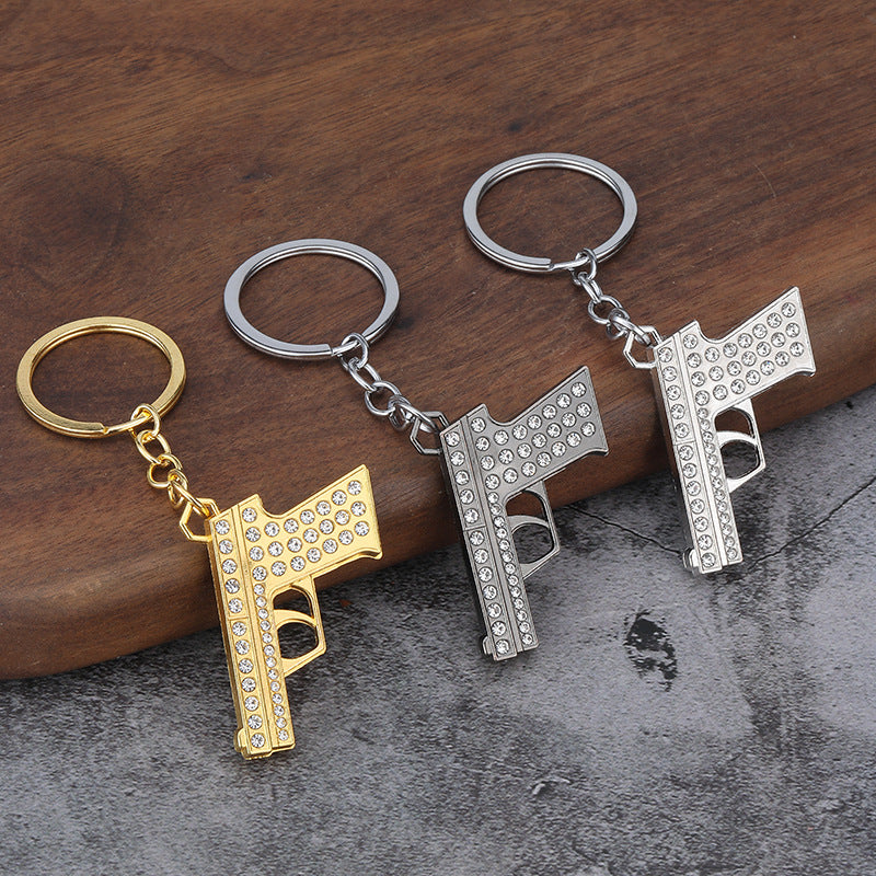 Rhinestone Pistol Zinc Alloy Keychain for Men and Gift Giving