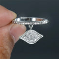 Silver Tone Crystal Eye Dangle Ring With Clear Stone Band view 1