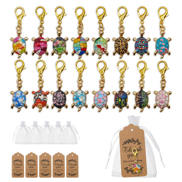 Printed Turtle Charm Keychains with Gold Tone Clasps in Twelve Designs