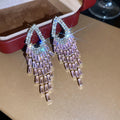 Crystal Baguette Tassel Stud Earrings in Five Color Options view 3