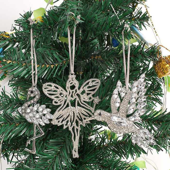 Silver Rhinestone Fairy Hummingbird Flamingo Hanging Ornament
