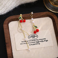 Mismatched Cherry Pearl Look Extra Long Stud Earrings view 3